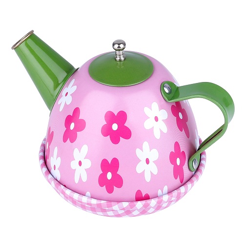 INNOCHEER Kids Pretend Toy Tin Tea Set & Carry Case