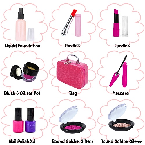 INNOCHEER Pretend Makeup Kit with Cosmetic Bag for Girls 4-10 Year Old