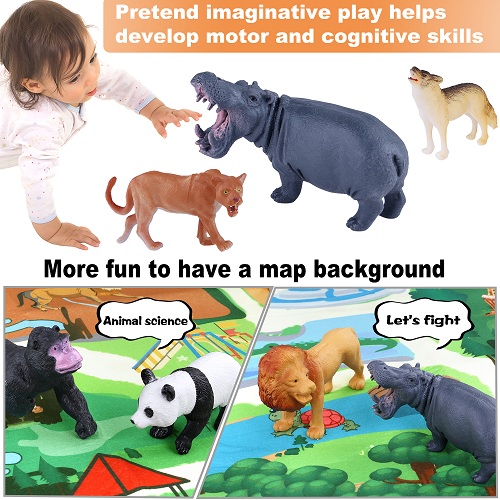 INNOCHEER Safari Animals Figures Toys with Play Mat