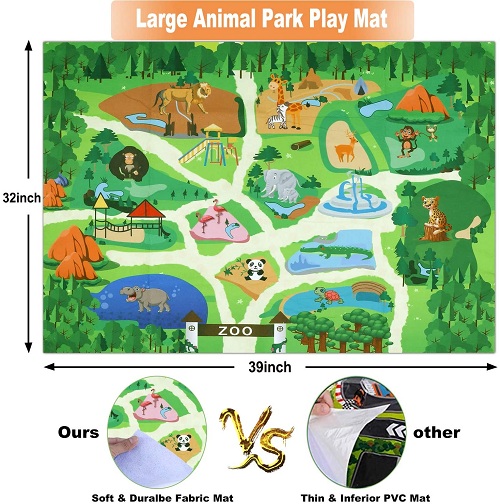 INNOCHEER Safari Animals Figures Toys with Play Mat