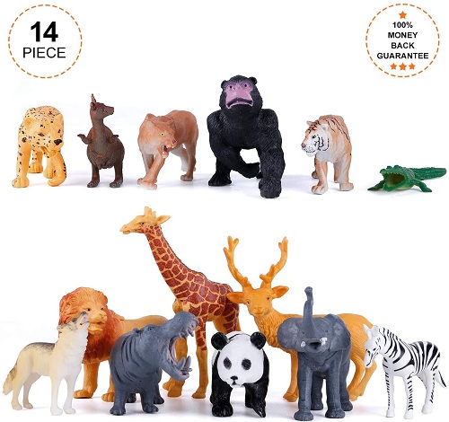 INNOCHEER Safari Animals Figures Toys with Play Mat